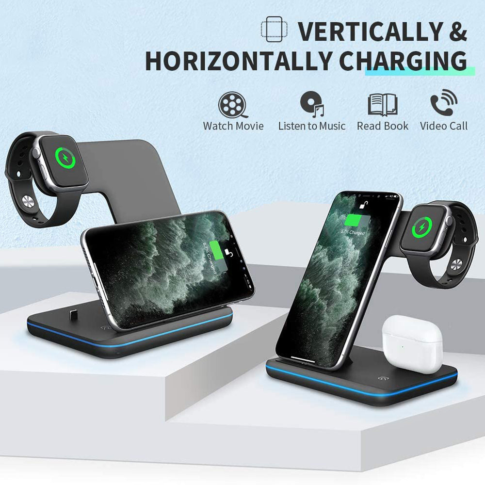 Revolutionary 3-in-1 Wireless Charger Stand for Mobile Phones, Apple Watch, and Earbuds